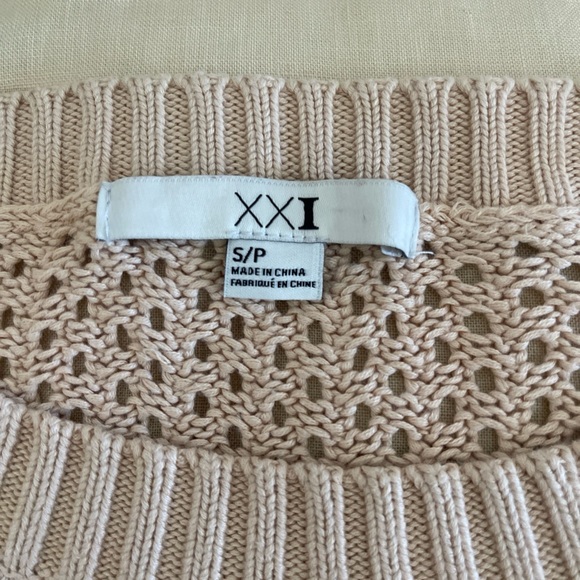 Forever 21 XXI Tan Open Knit Pointelle Cotton Blend Sweater S - Picture 3 of 6